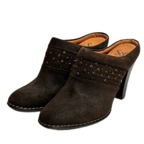 Söfft Studded Suede Mules Womens 10M Brown Studded Grunge Retro 90s 70s Y2k - Picture 2 of 11